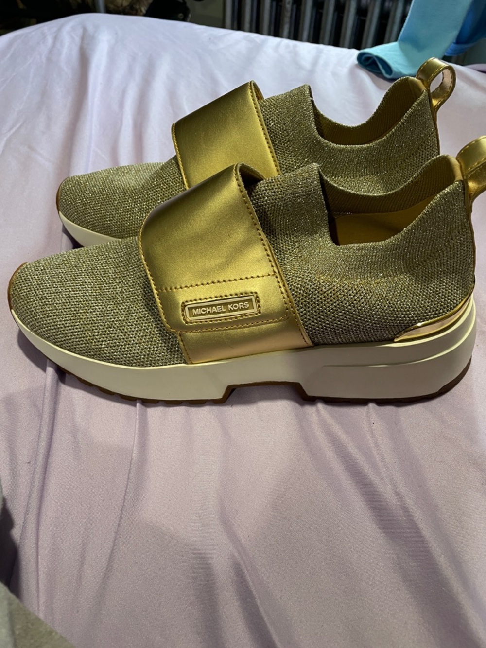 Michael Kors Metallic Gold Knit Slip-On Sneakers